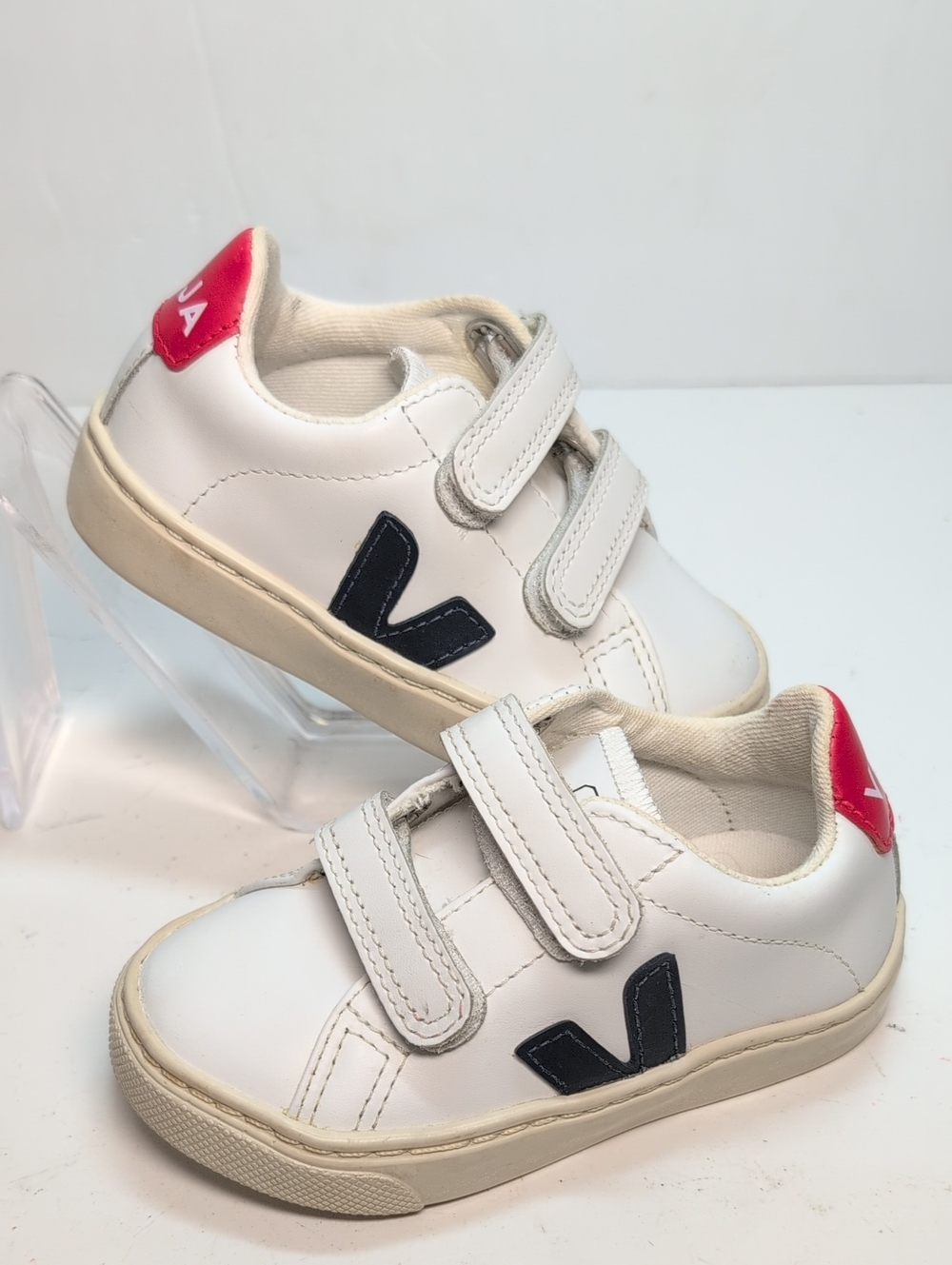 Kids toddler Esplar White leather Sneaker w/ Navy V Accent. unisex size 7 EU 23 - Picture 12 of 15